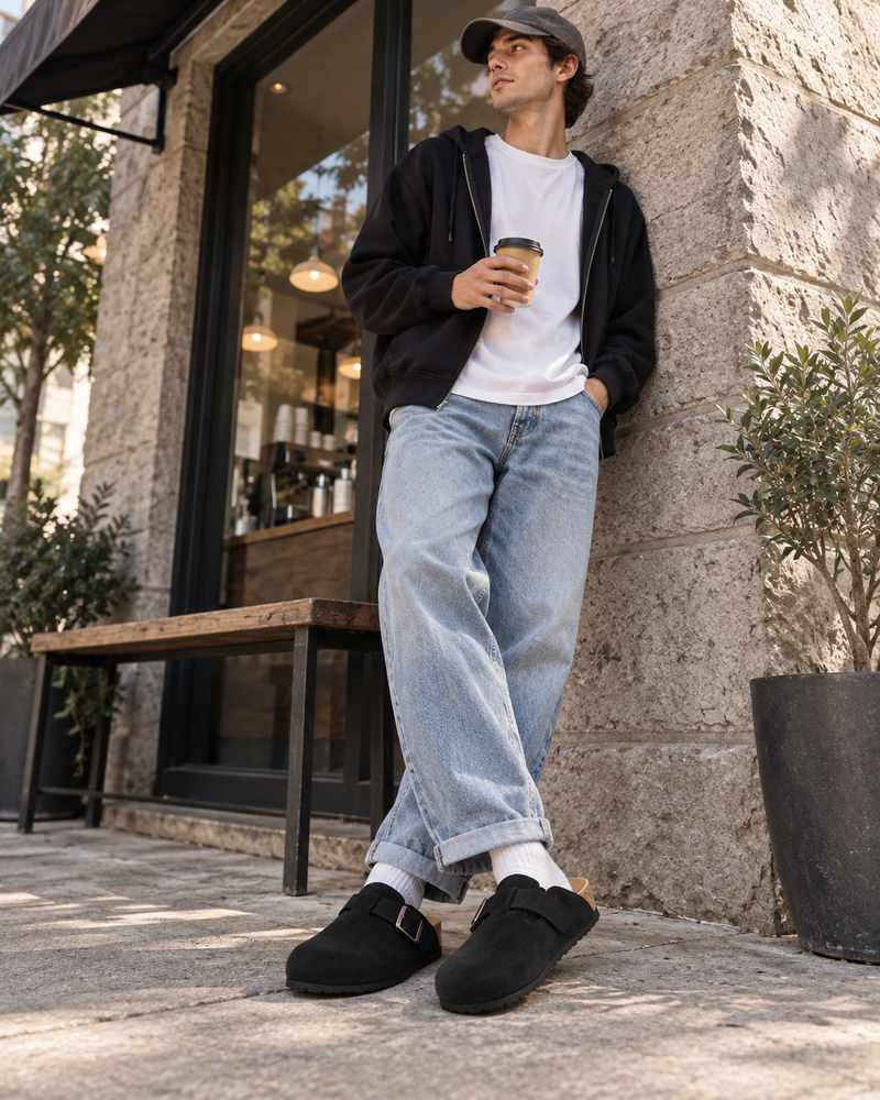 Black Solva clogs with light denim